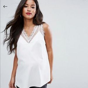 ASOS White Mesh and Lace Detail Tank